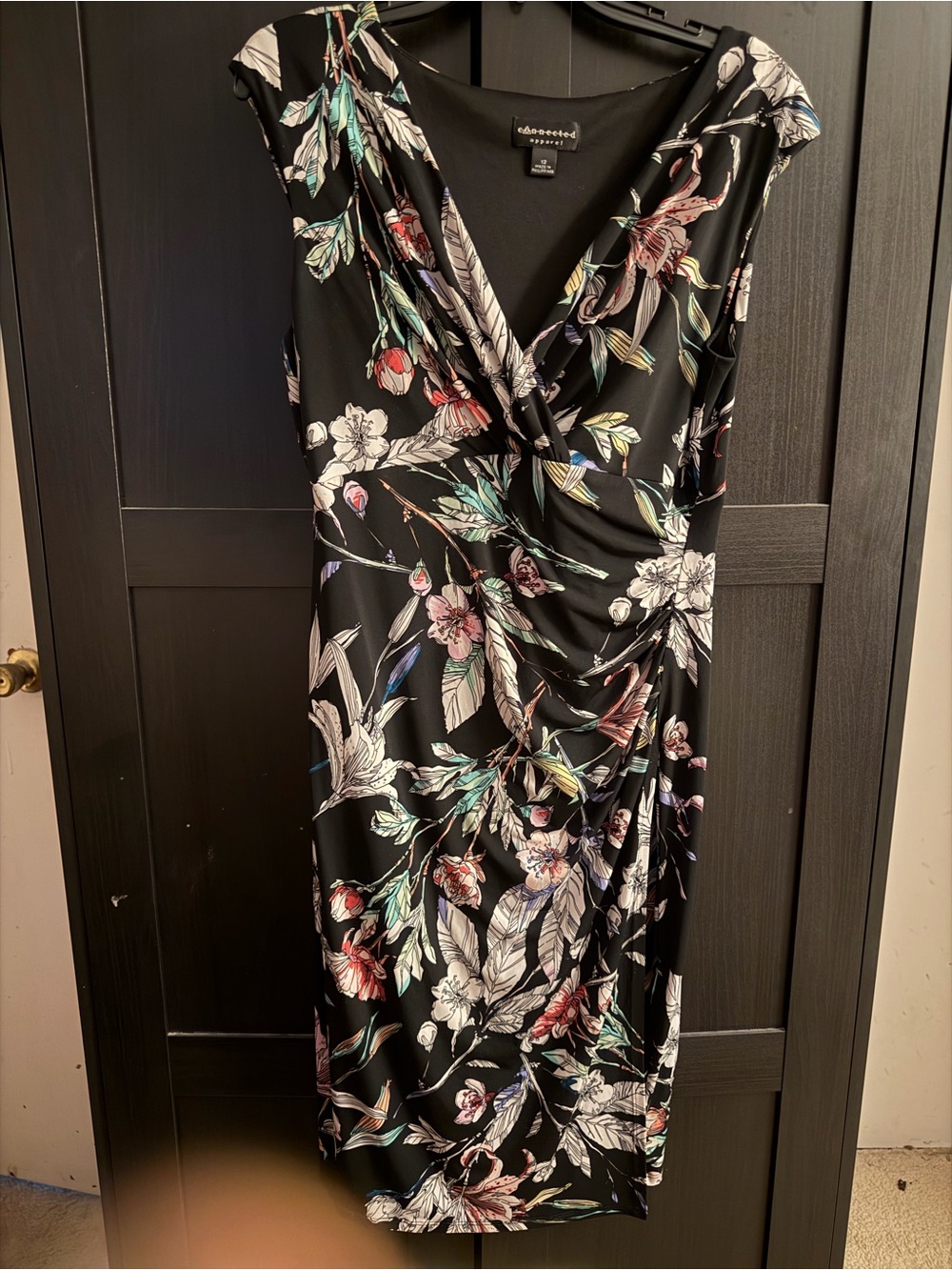 connected apparel Black Floral Midi Dress with Multicolor Botanicals